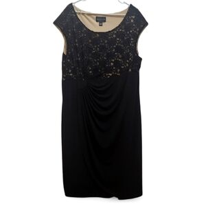 Vintage Gatsby Look Cocktail Dress Black Lace and Sequins Bodice Plus Size 24W